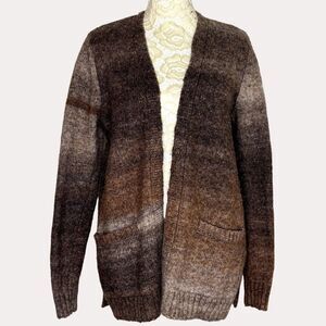 Retrology Open Front Cardigan Sweater Hombre Patch Pocket Tan S